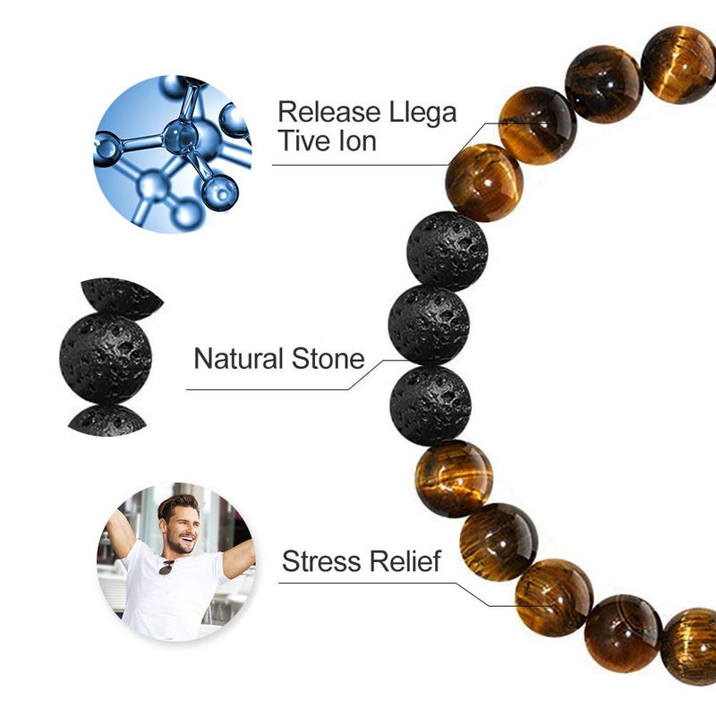 M MOOHAM Gifts for Men Bracelets - Beaded Tiger Eye Lava Rock Bracelets for Men Unique Personalized Birthday Gifts - Image 4